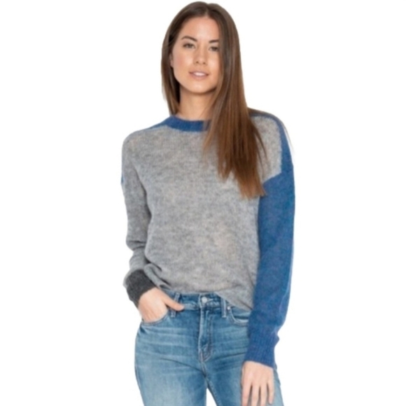 One Grey Day Colorblock Alpaca Merino Wool Sweater Size Large Gray Blue Purple - Picture 1 of 10